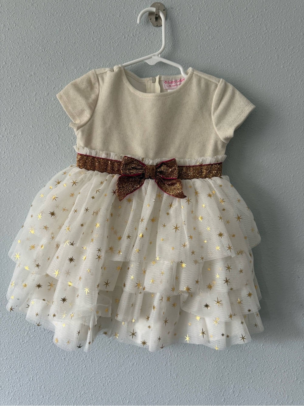 American Girl (toddler 3T) Cream Tulle Star-Print Party Dress with Gold Bow